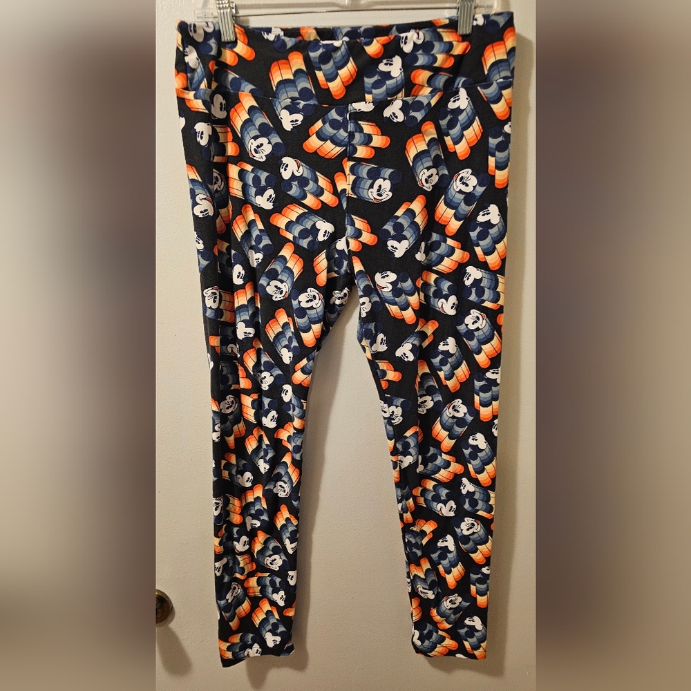 LuLaRoe TC Disney Mickey Mouse Faces Head Leggings Blue Black Tall Curvy